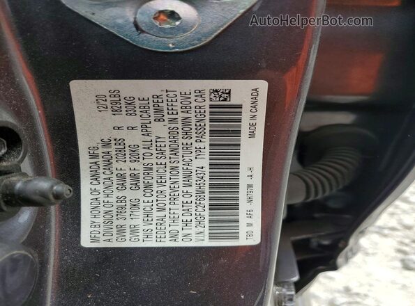 2HGFC2F68MH534374 2021 HONDA CIVIC Gray Вид наклейки з VIN-кодом