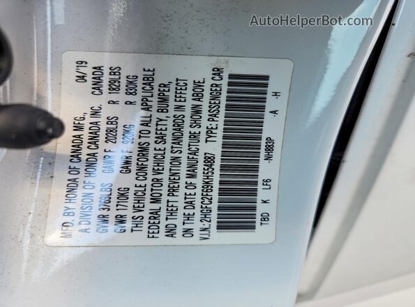 2HGFC2F69KH554887 2019 HONDA CIVIC White ძრავის განყოფილების ხედი