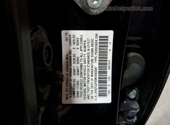 2HGFC2F69KH565047 2019 HONDA CIVIC Black VIN კოდის სტიკერის ხედი