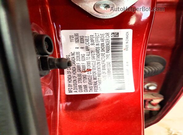 2HGFC2F69MH513243 2021 HONDA CIVIC Red VIN კოდის სტიკერის ხედი