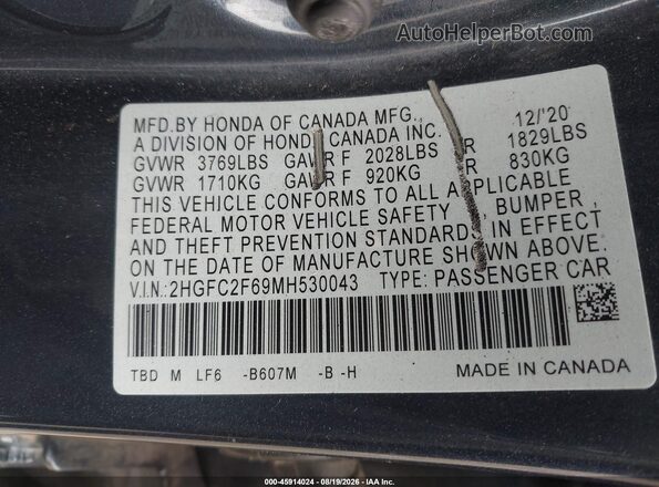 2HGFC2F69MH530043 2021 HONDA CIVIC Navy Widok komory silnika