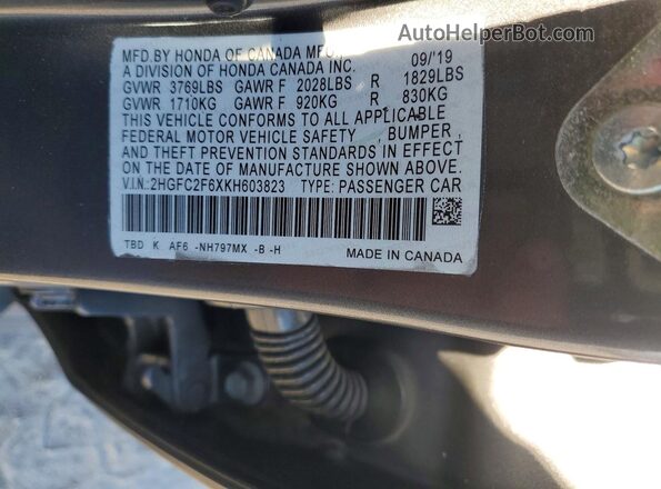 2HGFC2F6XKH603823 2019 HONDA CIVIC Charcoal Widok komory silnika
