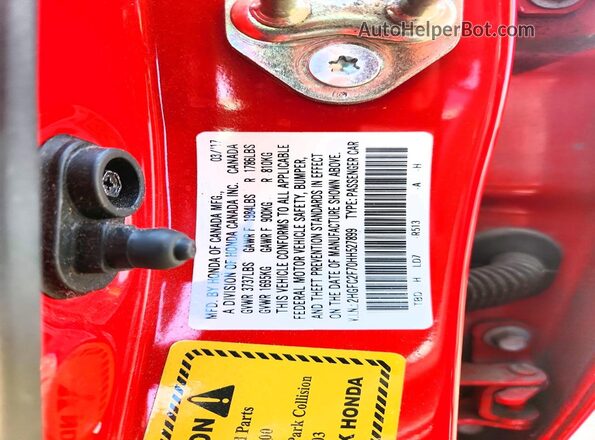 2HGFC2F70HH527899 2017 HONDA CIVIC Red Вид підкапотного простору