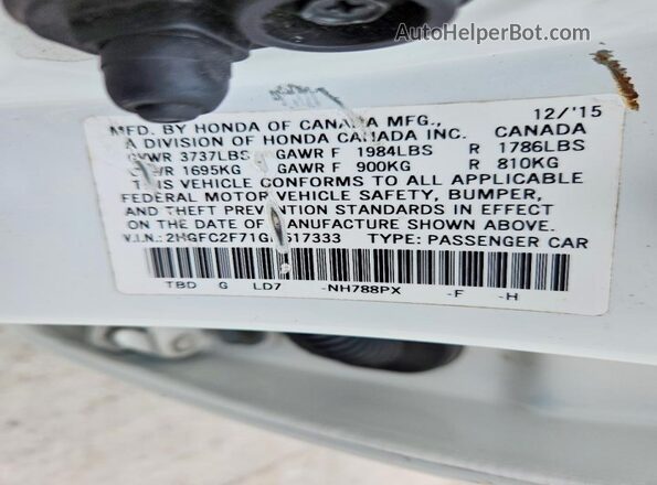 2HGFC2F71GH517333 2016 HONDA CIVIC White Vista del compartimento del motor