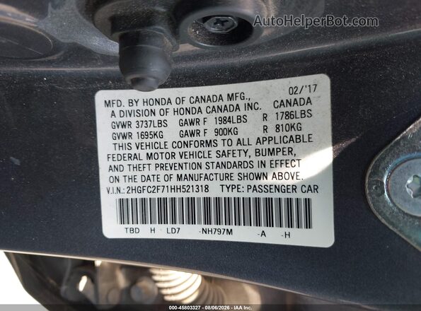 2HGFC2F71HH521318 2017 HONDA CIVIC Gray Widok komory silnika