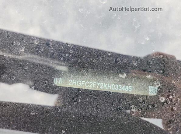 2HGFC2F72KH033485 2019 HONDA CIVIC Gray Вид наклейки з VIN-кодом