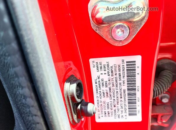 2HGFC2F73HH502480 2017 HONDA CIVIC Red Widok komory silnika