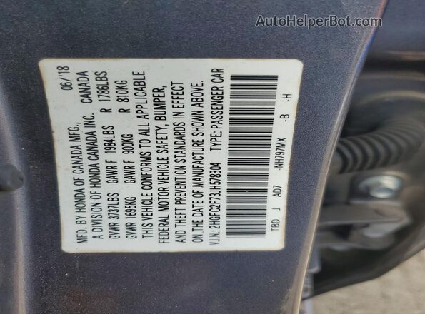 2HGFC2F73JH578304 2018 HONDA CIVIC Gray ძრავის განყოფილების ხედი