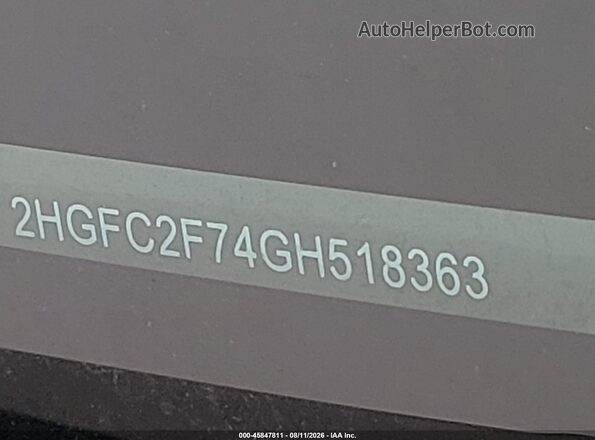 2HGFC2F74GH518363 2016 HONDA CIVIC Gray Շարժիչի բաժամունքի տեսք