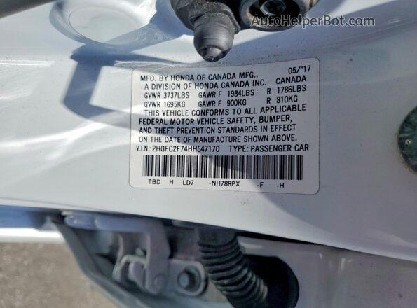 2HGFC2F74HH547170 2017 HONDA CIVIC White Շարժիչի բաժամունքի տեսք