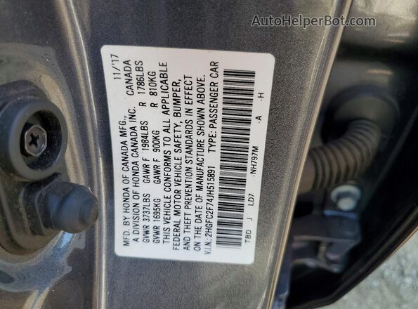 2HGFC2F74JH515891 2018 HONDA CIVIC Gray VIN sticker view
