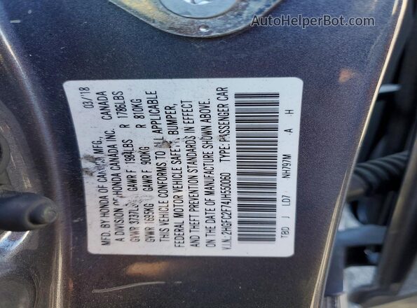 2HGFC2F74JH550060 2018 HONDA CIVIC Gray Շարժիչի բաժամունքի տեսք