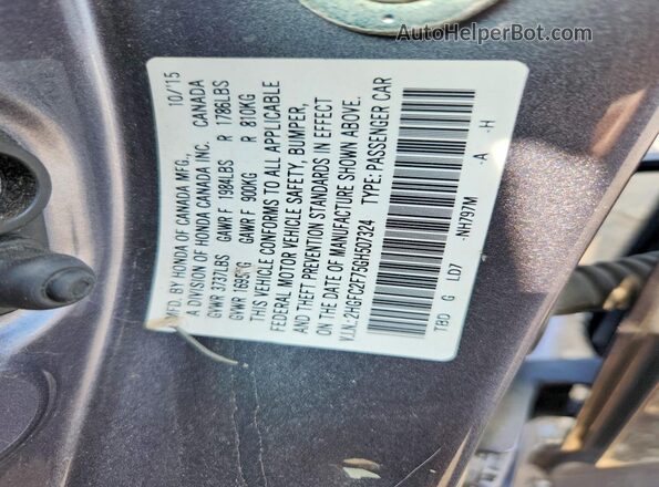 2HGFC2F75GH507324 2016 HONDA CIVIC Gray VIN կոդի պիտակի տեսք