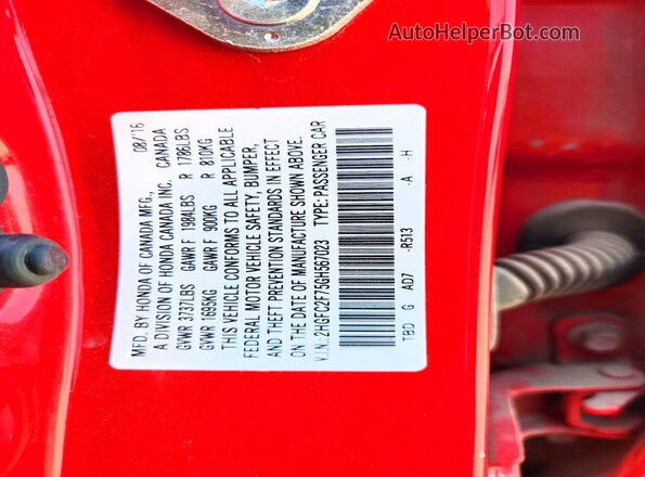 2HGFC2F75GH567023 2016 HONDA CIVIC Red Vista del compartimento del motor