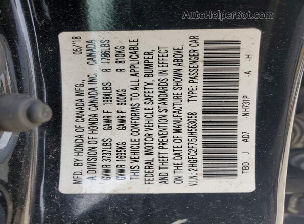 2HGFC2F75JH563058 2018 HONDA CIVIC Black VIN კოდის სტიკერის ხედი