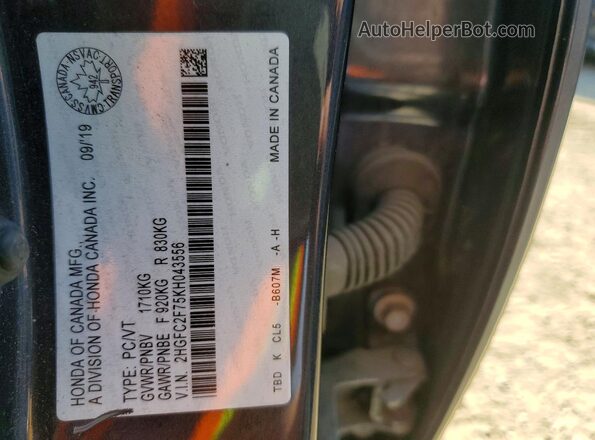 2HGFC2F75KH043556 2019 HONDA CIVIC Blue Widok komory silnika