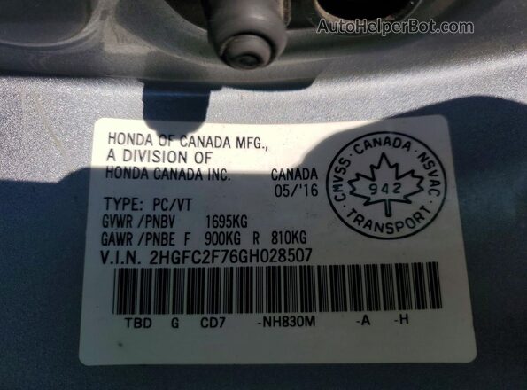 2HGFC2F76GH028507 2016 HONDA CIVIC Silver ძრავის განყოფილების ხედი