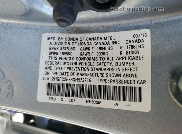 2HGFC2F76GH572716 2016 HONDA CIVIC Silver Vista del compartimento del motor