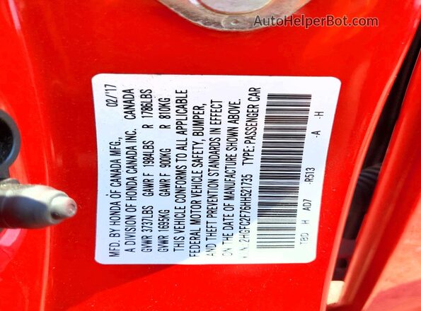 2HGFC2F76HH521735 2017 HONDA CIVIC Red Вид підкапотного простору