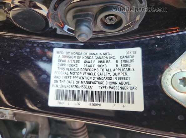 2HGFC2F76JH536337 2018 HONDA CIVIC Black Շարժիչի բաժամունքի տեսք