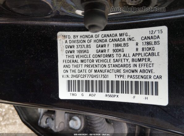 2HGFC2F77GH517501 2016 HONDA CIVIC Black Widok komory silnika