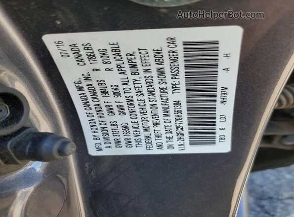 2HGFC2F77GH561384 2016 HONDA CIVIC Gray ძრავის განყოფილების ხედი