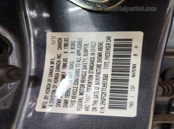 2HGFC2F77JH513083 2018 HONDA CIVIC Gray Շարժիչի բաժամունքի տեսք