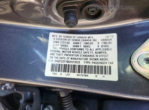 2HGFC2F78GH519533 2016 HONDA CIVIC Charcoal Շարժիչի բաժամունքի տեսք
