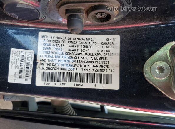 2HGFC2F78HH555417 2017 HONDA CIVIC Charcoal Widok komory silnika