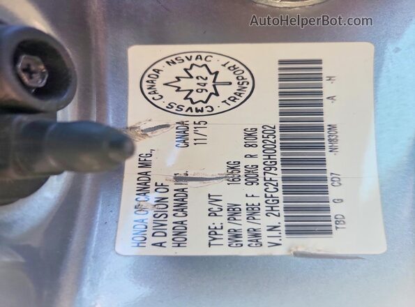 2HGFC2F79GH002502 2016 HONDA CIVIC Серебряный Вид подкапотного пространства