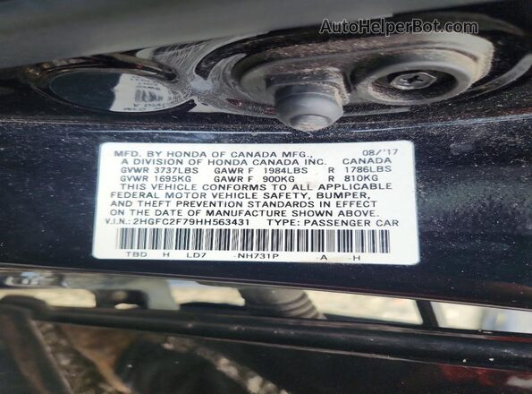 2HGFC2F79HH563431 2017 HONDA CIVIC Black Widok naklejki z numerem VIN