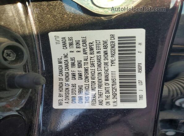 2HGFC2F79JH511111 2018 HONDA CIVIC Black Вид наклейки з VIN-кодом