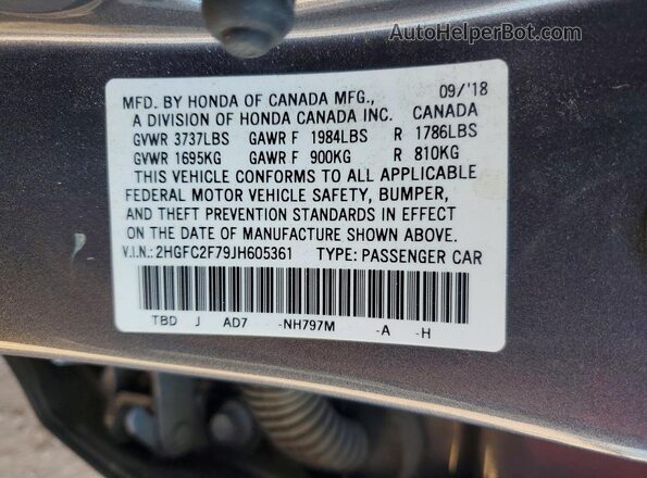 2HGFC2F79JH605361 2018 HONDA CIVIC Gray Widok naklejki z numerem VIN