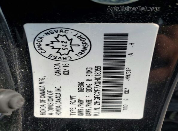 2HGFC2F7XGH018059 2016 HONDA CIVIC Black Вид наклейки з VIN-кодом