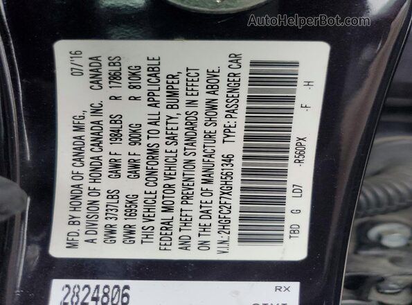 2HGFC2F7XGH561346 2016 HONDA CIVIC Black ძრავის განყოფილების ხედი