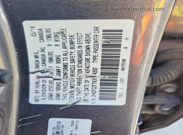 2HGFC2F7XJH544392 2018 HONDA CIVIC Gray Вид підкапотного простору