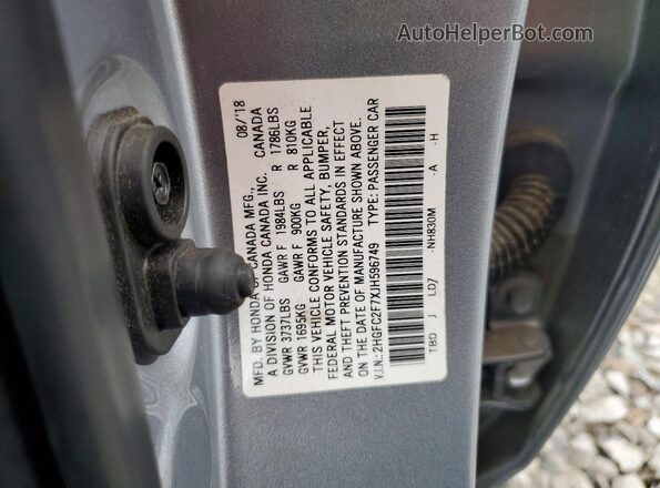 2HGFC2F7XJH596749 2018 HONDA CIVIC Silver VIN կոդի պիտակի տեսք