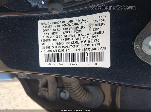 2HGFC2F80JH512737 2018 HONDA CIVIC Gray Вид підкапотного простору