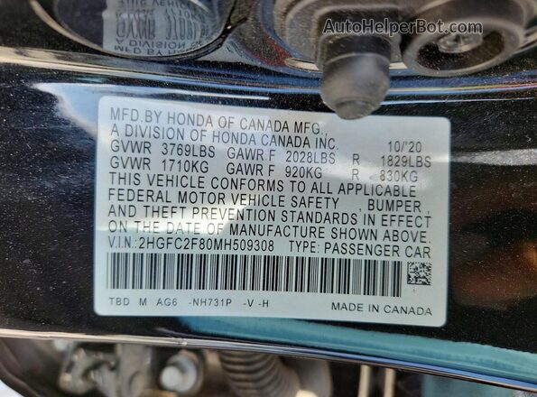 2HGFC2F80MH509308 2021 HONDA CIVIC Black VIN sticker view