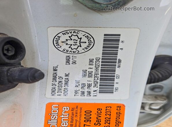 2HGFC2F81HH027243 2017 HONDA CIVIC White Engine compartment view