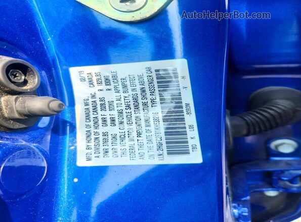 2HGFC2F81KH538216 2019 HONDA CIVIC Blue Vista de la etiqueta del VIN