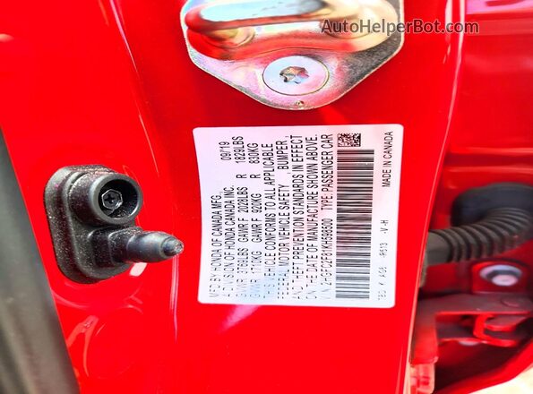 2HGFC2F81KH598500 2019 HONDA CIVIC Red ძრავის განყოფილების ხედი