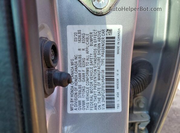 2HGFC2F81LH546138 2020 HONDA CIVIC Silver Вид підкапотного простору