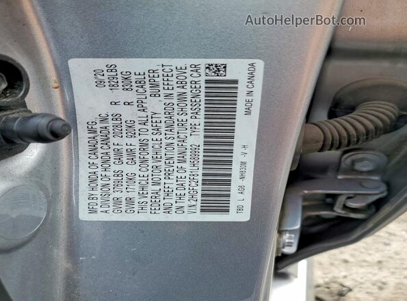 2HGFC2F81LH589992 2020 HONDA CIVIC Silver ძრავის განყოფილების ხედი