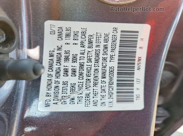 2HGFC2F82HH530635 2017 HONDA CIVIC Gray Widok komory silnika