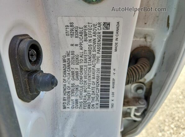 2HGFC2F82KH581298 2019 HONDA CIVIC White Engine compartment view