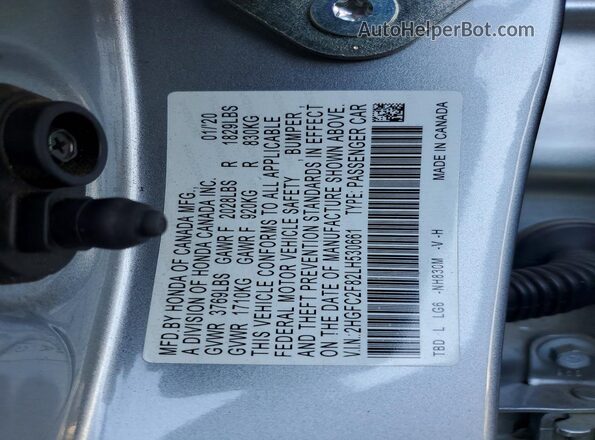 2HGFC2F82LH530661 2020 HONDA CIVIC Silver Вид підкапотного простору