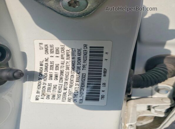 2HGFC2F83KH523023 2019 HONDA CIVIC White Շարժիչի բաժամունքի տեսք
