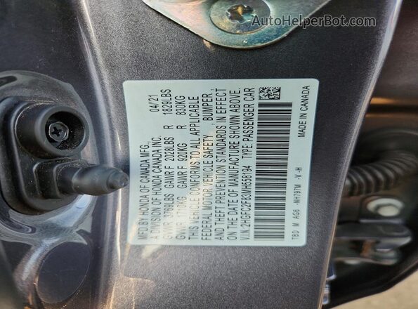 2HGFC2F83MH558194 2021 HONDA CIVIC Gray Widok komory silnika