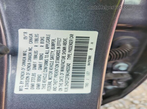 2HGFC2F84JH605342 2018 HONDA CIVIC Gray Вид підкапотного простору